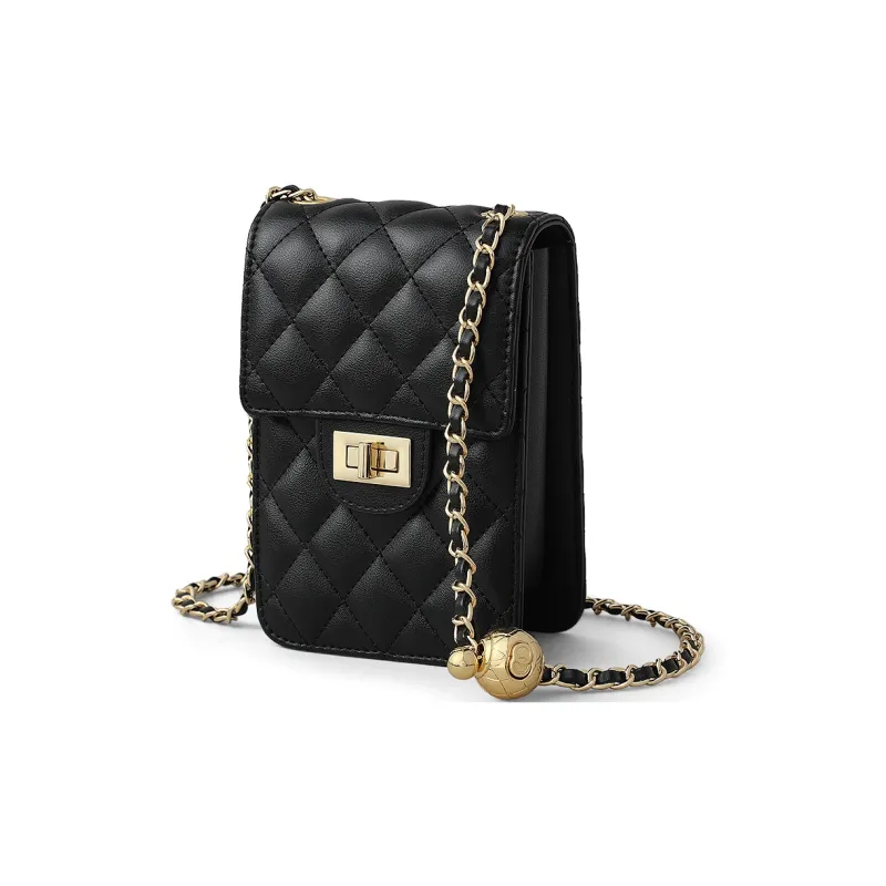 COMELY Cow Leather Patchwork Synthetic Leather Cell Phone Pouch Crossbody Bags Shoulder Bags Regular Women's Black-2