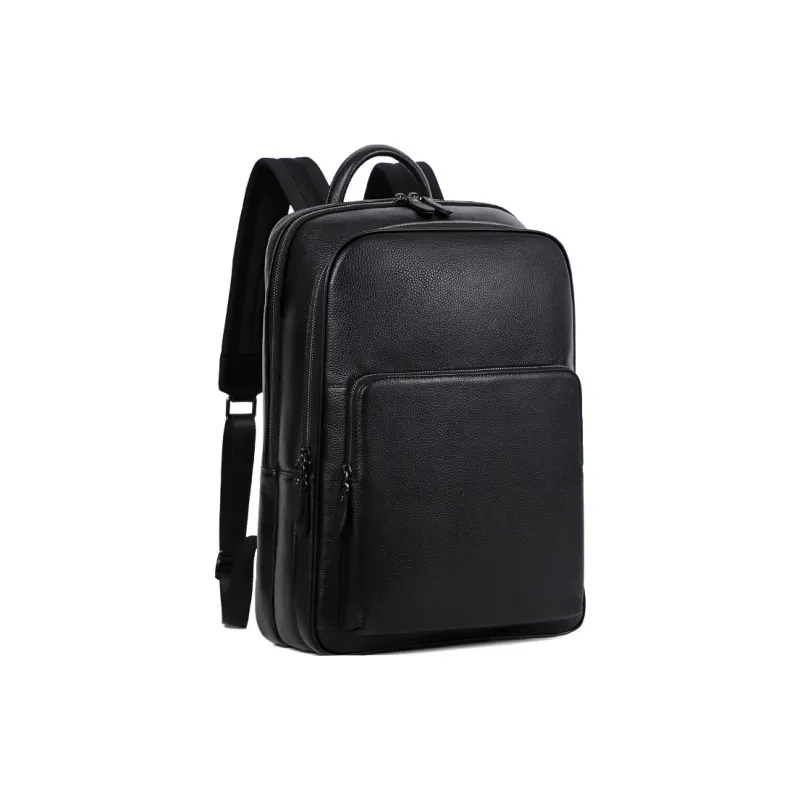 LARTIGENT Top Grain Cow Leather Backpack Large Size Men's Black-5