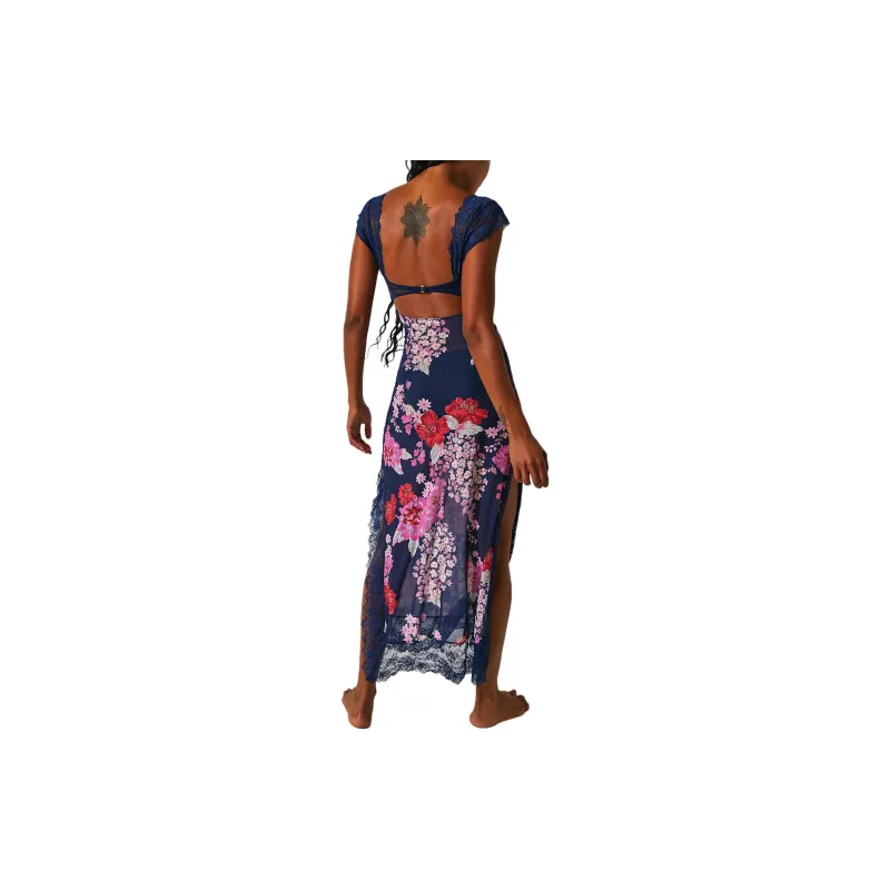 FREE PEOPLE Suddenly Fine Maxi Slip Short-Sleeved Dresses Women's Midnight Combo-1