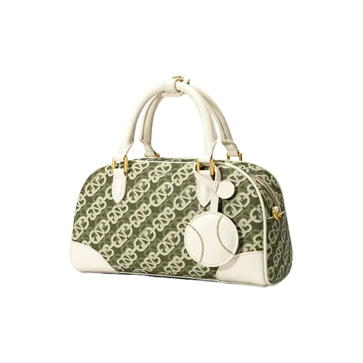 NUCELLE PVC Bowling Ball Handbag One Shoulder Crossbody Tennis Bag Small Size Women's Tale Green/Smoke Mist Gray-1