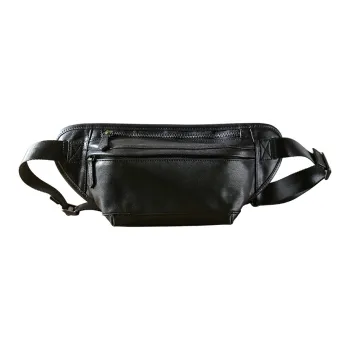 DOSRFINI Top Grain Cow Leather Fashion Trend Leather Multifunction Men's Casual Shoes Sling Bag Men's Black