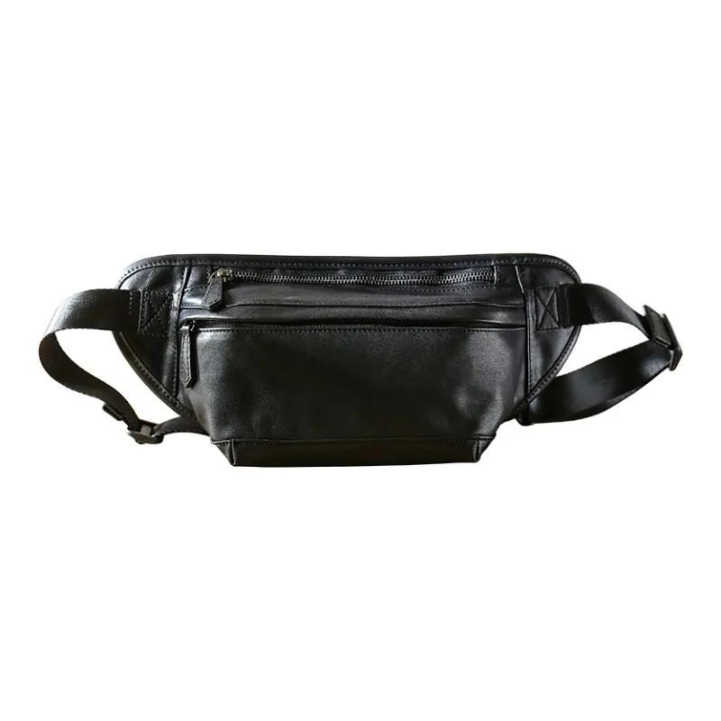 DOSRFINI Top Grain Cow Leather Fashion Trend Leather Multifunction Men's Casual Shoes Sling Bag Men's Black-0