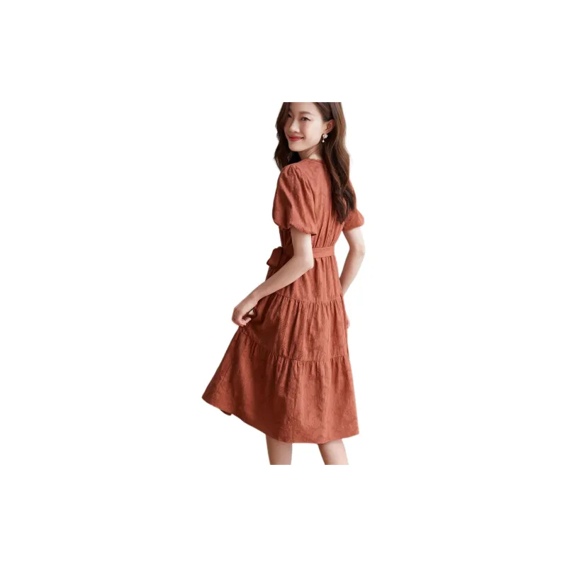 Mo Han Yi Mei Short Sleeved Dress Women's Orange Red-1