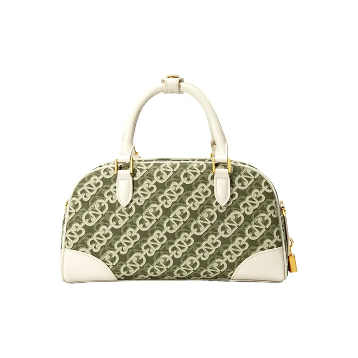 NUCELLE PVC Bowling Ball Handbag One Shoulder Crossbody Tennis Bag Small Size Women's Tale Green/Smoke Mist Gray-2