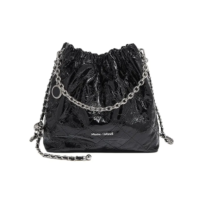 Marino Orlandi Cow Leather Synthetic Leather Tote Bucket Bag Crossbody Bag Shoulder Bag Women's Silver/Black-2