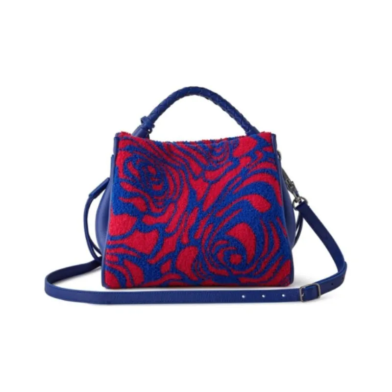 Mulberry Terry Cloth Portable Crossbody Bag Shoulder Bag Small Size Women's Red & Blue-2