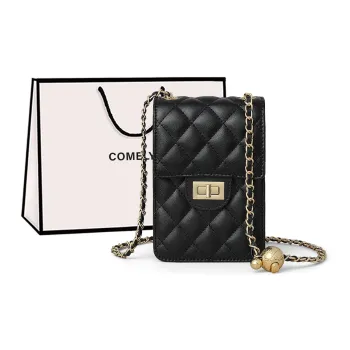 COMELY Cow Leather Patchwork Synthetic Leather Cell Phone Pouch Crossbody Bags Shoulder Bags Regular Women's Black