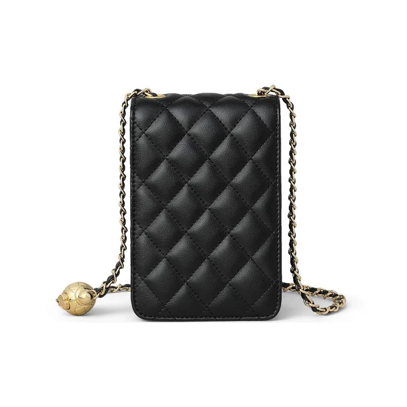 COMELY Cow Leather Patchwork Synthetic Leather Cell Phone Pouch Crossbody Bags Shoulder Bags Regular Women's Black-4