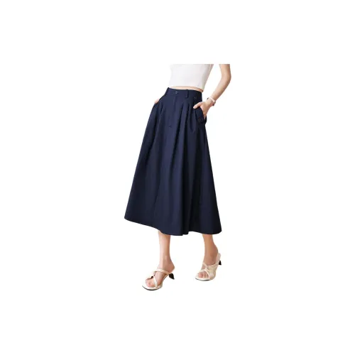 Mo Han Yi Mei Casual Long Skirts Women's Navy Blue