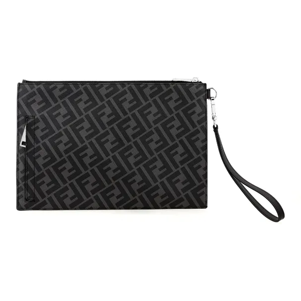 FENDI Canvas With Leather Clutch Regular Men's Black Gray Color/Yellow-6