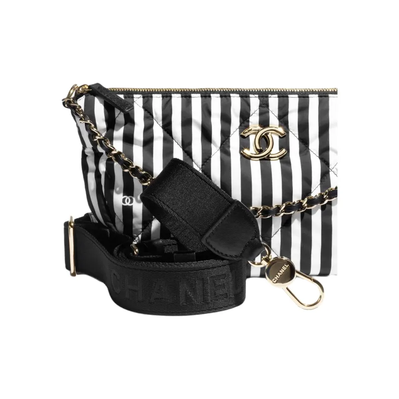 CHANEL Printed Fabric Crossbody Bag, Shoulder Bag Women's Black White-4