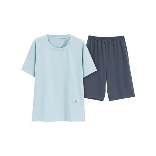 Sleep Pajama Set Suitable For Students' Dormitory And Home Outerwear-Ready Men's Blue