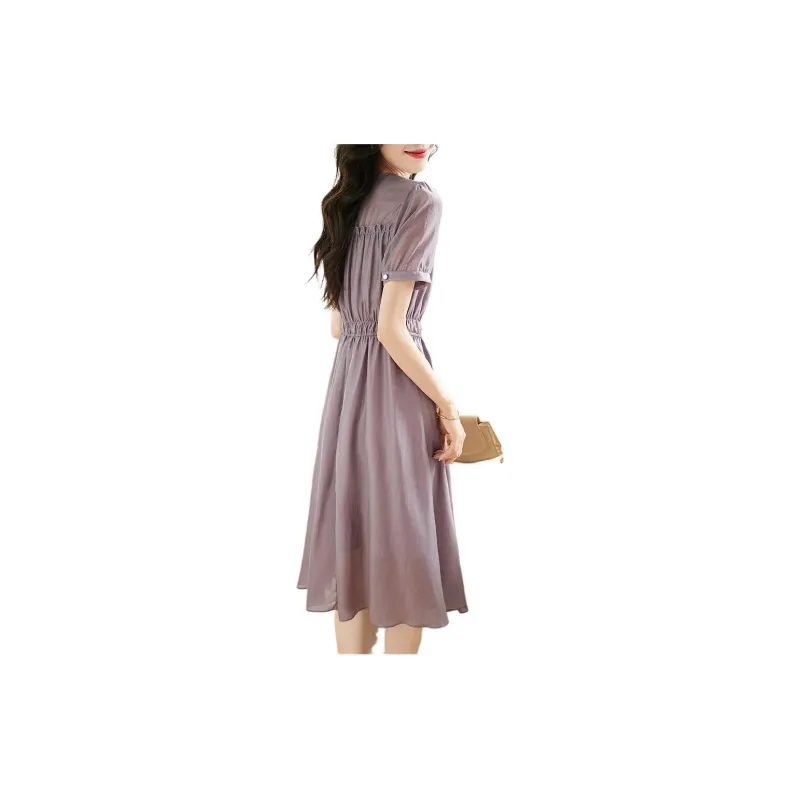 Mo Han Yi Mei Short Sleeved Dress Women's Gray Purple-1