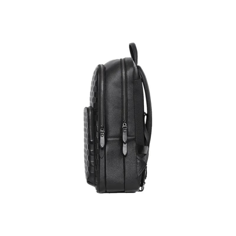 LARTIGENT Top Grain Cow Leather Backpack Large Size Men's Black-3