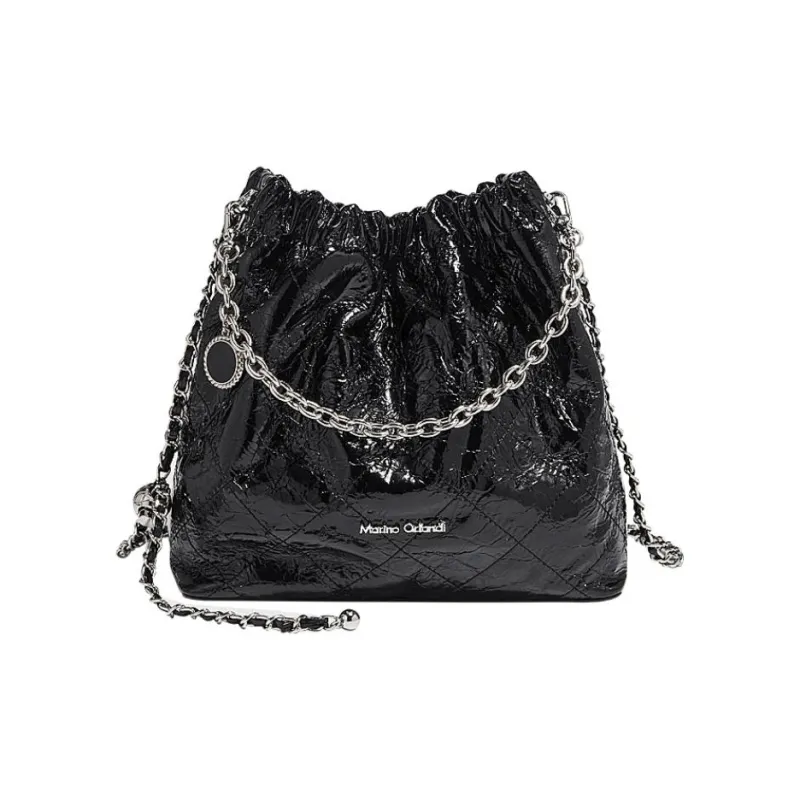 Marino Orlandi Cow Leather Synthetic Leather Tote Bucket Bag Crossbody Bag Shoulder Bag Women's Silver/Black-5