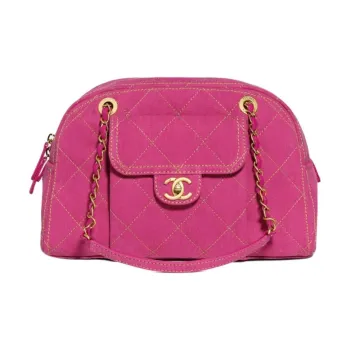 CHANEL Denim One Shoulder Handbag Tubas Women's Fuchsia