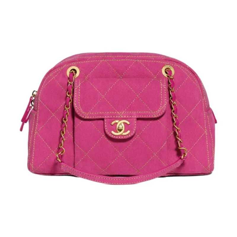 CHANEL Denim One Shoulder Handbag Tubas Women's Fuchsia-0