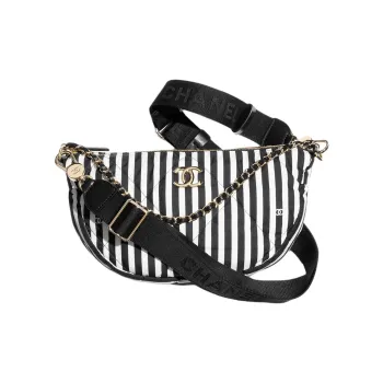 CHANEL Printed Fabric Crossbody Bag, Shoulder Bag Women's Black White