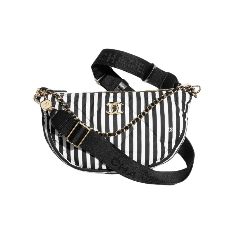 CHANEL Printed Fabric Crossbody Bag, Shoulder Bag Women's Black White-0