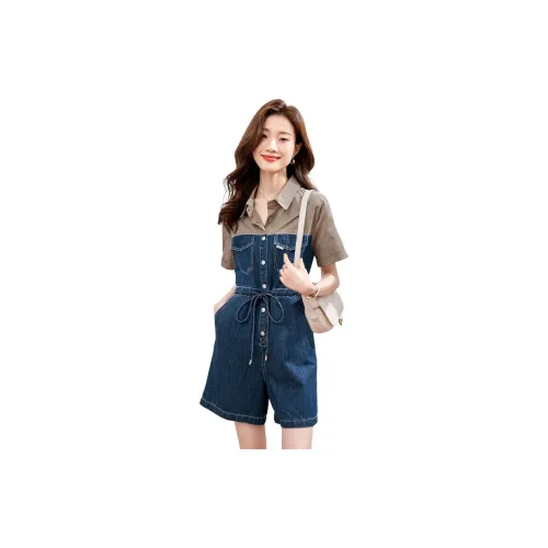 Mo Han Yi Mei Jumpsuit Women's Denim Blue+Khaki