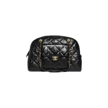 CHANEL Pleated Calfskin One Shoulder Handbag Extra Large Women's Black