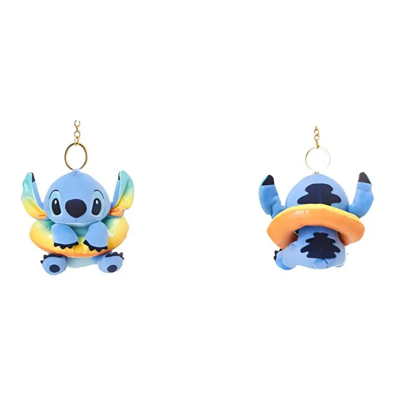 Disney Stitch Beach Party Collection Swim Ring Blue/Yellow Dolls Plush Pendant 11cm High-2