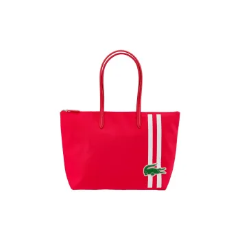 LACOSTE PVC Tote Bag Shopping Bag Shoulder Bag Handbag Medium Size Women's Red Stamped White Strips