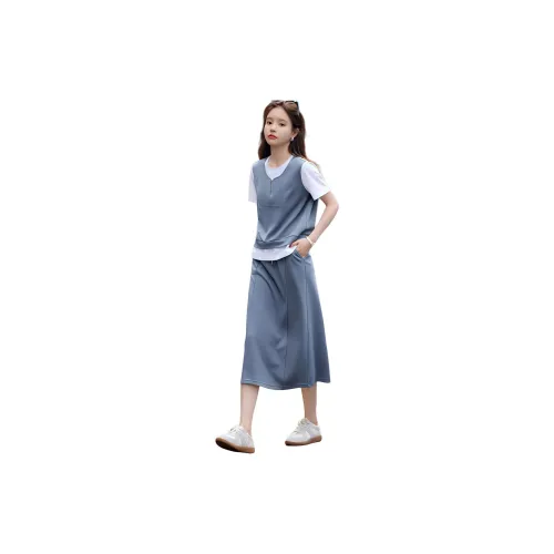 Mo Han Yi Mei Two Piece Skirt Sets Women's Dusty Blue