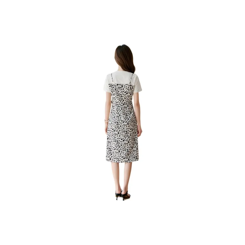 Mo Han Yi Mei Short Sleeved Dress Women's Black White-0