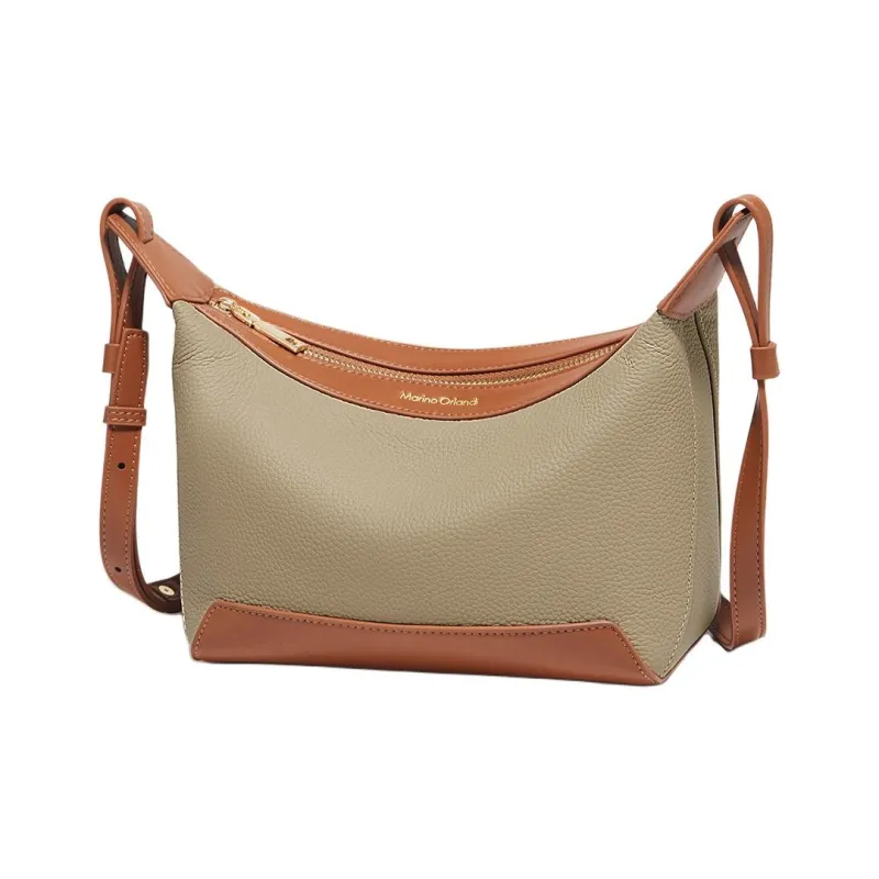 Marino Orlandi Genuine Leather, Top Grain Cow Leather Versatile Casual Crossbody Bag, Shoulder Bag Women's Khaki/White-2