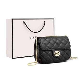 VINEY Cow Leather Bonded Synthetic Leather Shoulder Bag Crossbody Bag Small Square Bag Small Size Women's Black