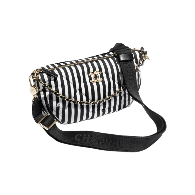 CHANEL Printed Fabric Crossbody Bag, Shoulder Bag Women's Black White-1