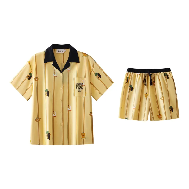 Wabi Town Pajama Set Spring Summer Women's Yellow-0