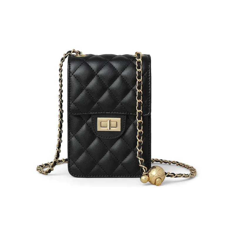 COMELY Cow Leather Patchwork Synthetic Leather Cell Phone Pouch Crossbody Bags Shoulder Bags Regular Women's Black-1