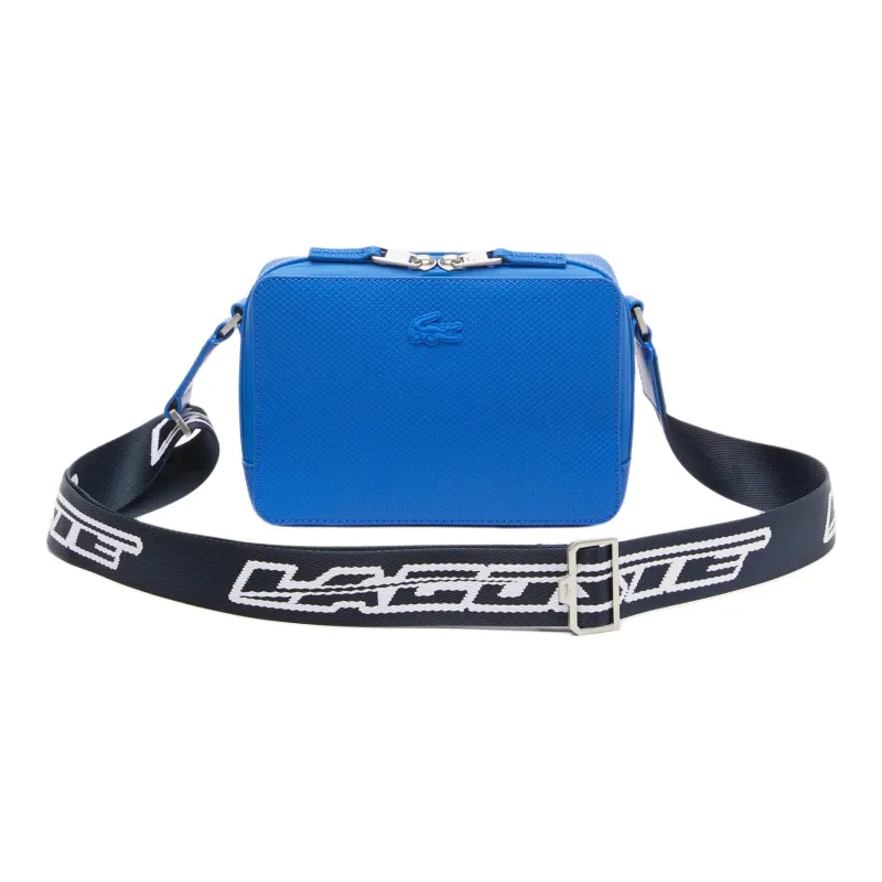 LACOSTE Split Cow Leather Crossbody Bag, Shoulder Bag Regular Unisex Blue-0