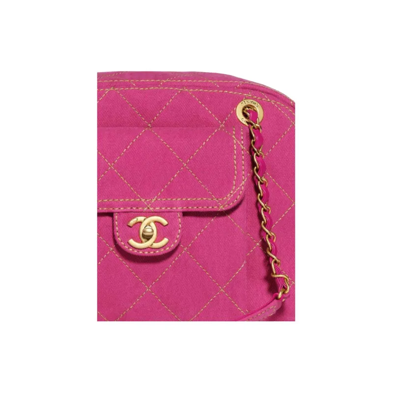 CHANEL Denim One Shoulder Handbag Tubas Women's Fuchsia-1