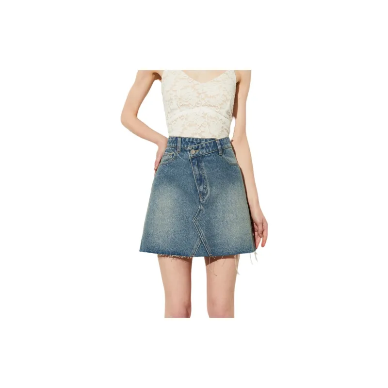 DPLAY Denim Short Skirts Women's Light Blue-1