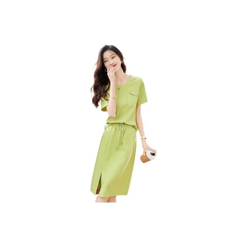 Mo Han Yi Mei Two Piece Skirt Sets Women's Green