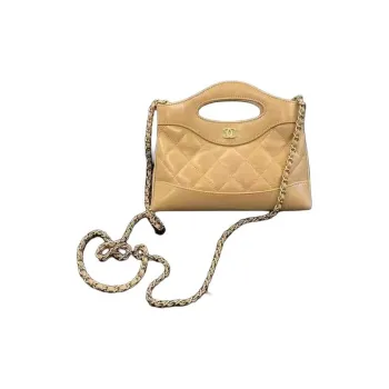 CHANEL Polished Lambskin Chain Handbag, Shoulder Bag, Crossbody Bag Mini Women's Light Brown