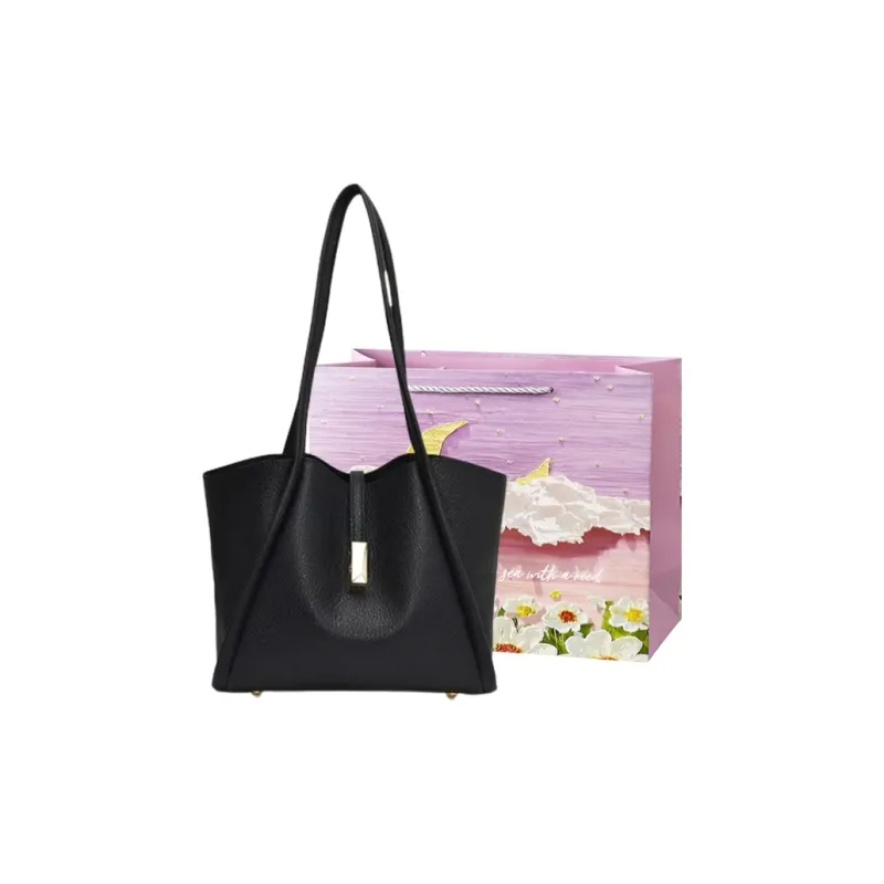 Bansusu PU Tote Bag, Shopping Bag, Shoulder Bag Women's Ecru/Black/Pink-1
