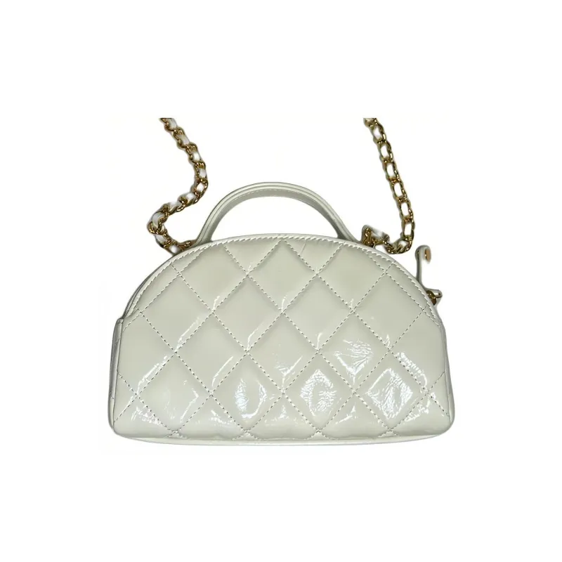 CHANEL Lambskin Bowling Bag, Handbag, Shoulder Bag, Crossbody Bag Trumpets Women's White-2