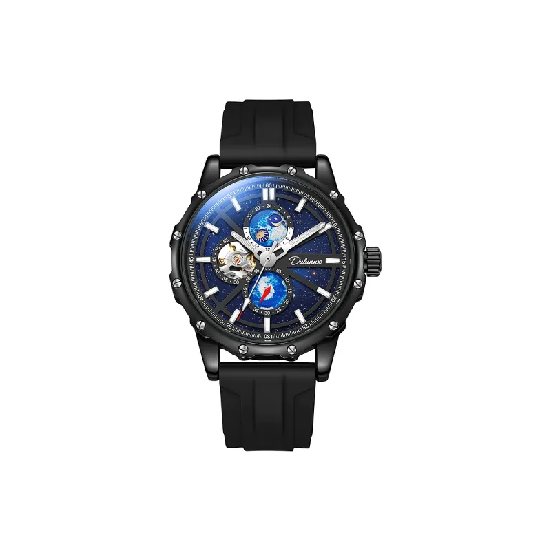 Dulunwe Star Moon Series Automatic Mechanical Movement Rubber Band Strap Watch Men's Watches Blue Dial-8