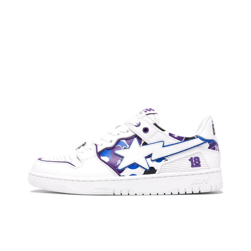 A BATHING APE STA Low Top Skateboard Shoes Women's White Purple-0