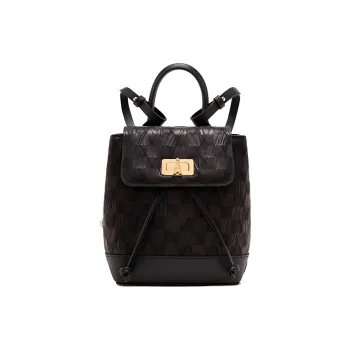 ELLE Cow Leather Backpack Small Size Women's Black/White
