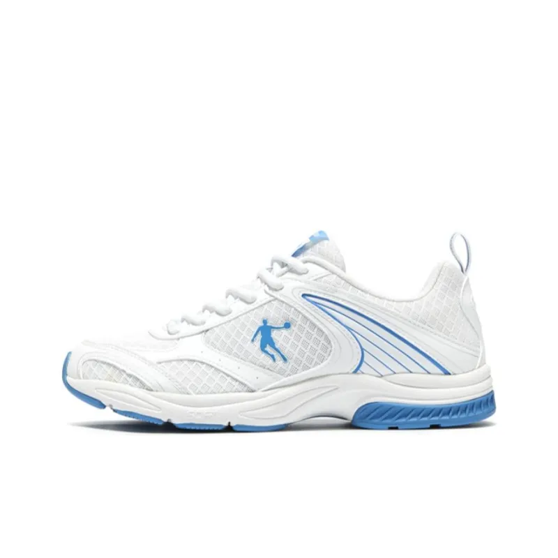 QIAODAN Wear Resistant Low Top Running Shoes Men's White Blue-0