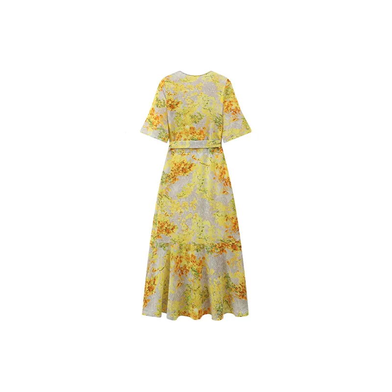 Adeworn Short Sleeved Dress Women's Yellow-1
