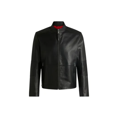 HUGO BOSS Leather Jackets Men Black