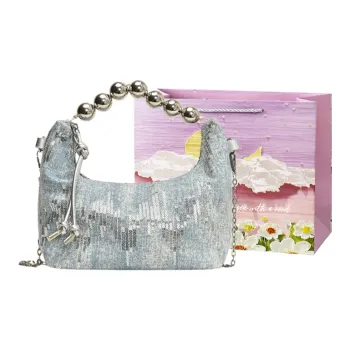 Bansusu Fabric Patch With Sequins Shoulder Bag Women's Blue