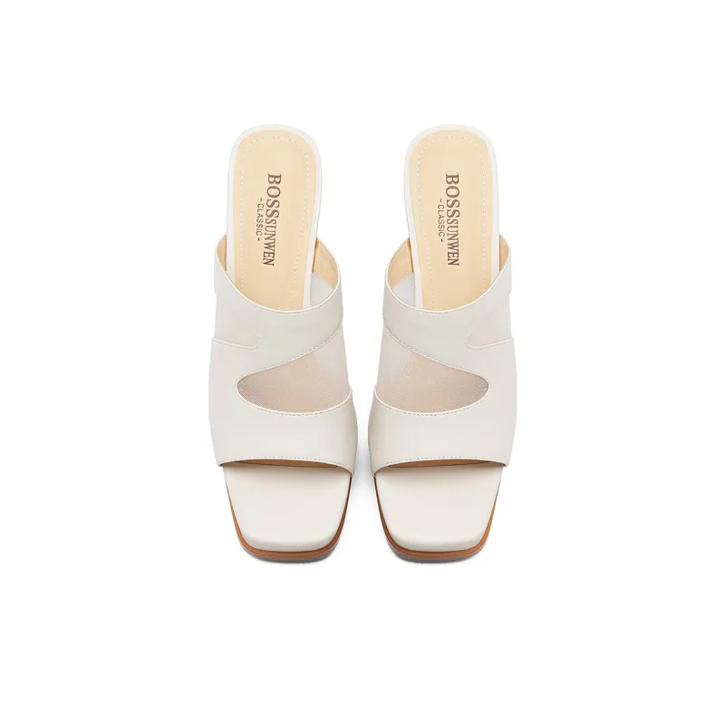 BOSSSUNWEN Rubber Sole Cut Out Odor Resistant Slide Slippers 10cm Women's-7