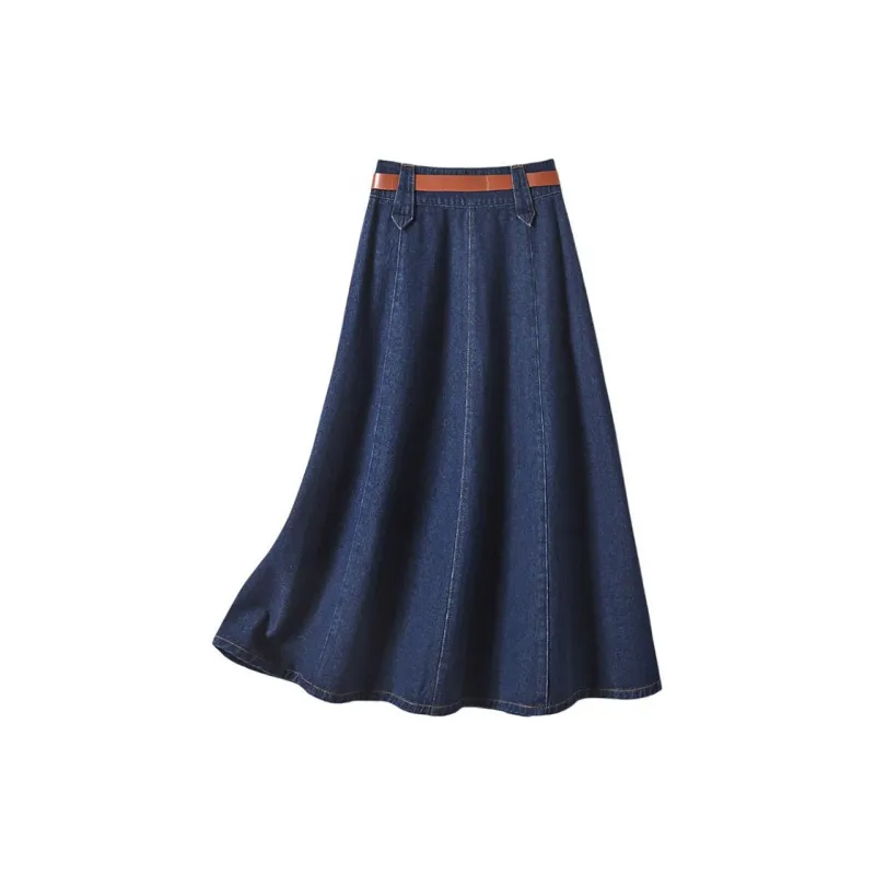 IHIMI Denim Long Skirt Women's Dark Denim Blue-1